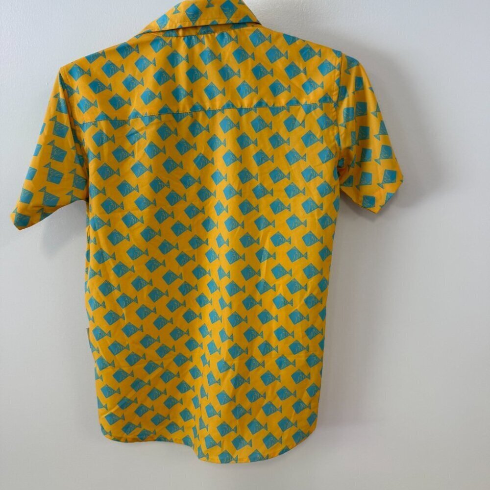 Sovereign Code Yellow & Blue Fish Pattern Short Sleeve Button Down Shirt 10/12 - Picture 2 of 6